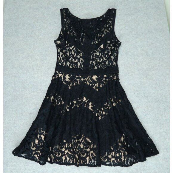 Bebe Black A-Line Crochet Dress Lined Evening Cocktail Midi Women's Size 8 - Picture 6 of 12